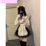 壹號(hào)鳳純欲風(fēng)辣妹女仆裝長袖襯衣網(wǎng)紗蓬蓬半身裙設(shè)計(jì)感圍兜時(shí)尚三件套裝 三件套 襯衣+短裙+圍兜 S