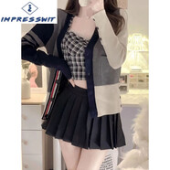 IMPRESSWITjk狗短裙子白色百褶裙女夏2023新款a字半身裙美式高腰西裝超短裙 黑色 前短后長(cháng) XL