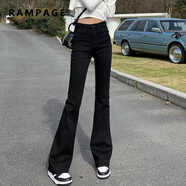 RAMPAGE高品質(zhì)微喇牛仔褲女2025夏季新款彈力高腰顯瘦喇叭休閑拖地褲子女 黑色長褲【高品質(zhì)】 S