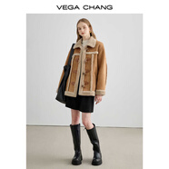 VEGA CHANG皮毛一體短外套女2025年秋冬寬松顯瘦曠野美拉德毛絨保暖夾克外套 布朗棕（長(zhǎng)款） L
