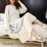 Radinka2025春秋新款甜美風(fēng)過(guò)膝毛衣裙女寬松中長(cháng)款魚(yú)尾針織連衣裙YSP 米白色 M