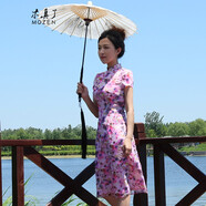 木真了連衣裙女新款雪紡印花立領(lǐng)女裙 967 19色 S