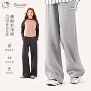 Hello Kitty女童褲子春秋裝兒童運動褲休閑直筒闊腿褲大童洋氣Z1286麻灰160