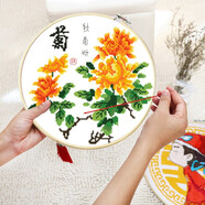 老街緣梅蘭竹菊2025年新款自己手工十字繡線繡客廳小件簡單針繡餐廳掛件 菊【35*35厘米】送繡繃+高檔流蘇 精準(zhǔn)印圖，需自己繡