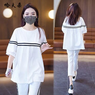 哈夫朵大碼女裝夏季新款韓版寬松t恤女時尚洋氣運動服胖人胖mm顯瘦女裝 1832白色上衣【單件】 2XL 【建議135-150斤】