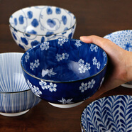 美濃燒（Mino Yaki）美濃燒日式面碗 家用釉下彩微波爐青花陶瓷吃面碗商用牛肉湯面碗 古紋春秋【16.0CM*8.5CM 】