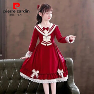 皮爾卡丹（pierre cardin）童裝 女童連衣裙春秋季新款中大童學(xué)生女孩秋季甜美學(xué)院風(fēng)公主裙 紅色 甜美連衣裙 140cm