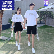 羅蒙（ROMON）黑白情侶裝夏裝套裝一裙一衣簡(jiǎn)約百搭短袖t恤一套男女2025新款潮 白T恤 M
