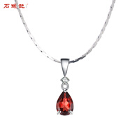 石頭記滴水柔情石榴石吊墜925銀項(xiàng)鏈水晶鎖骨鏈女水滴項(xiàng)鏈情人節(jié)禮物女