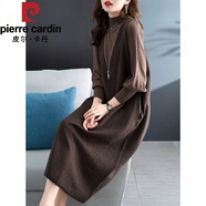 皮爾卡丹（pierre cardin）2025新款秋冬氣質咖色針織連衣裙女寬松遮肚子兩件套毛衣裙 背心裙 (不含半高領內搭) L