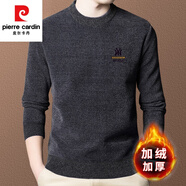 皮爾卡丹（pierre cardin）雪尼爾毛衣男秋冬季加絨加厚圓領針織衫保暖羊毛打底衫男裝上衣 灰色NY 180/2XL建議150-170斤
