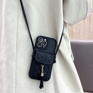 埠帝適用蘋(píng)果15PRO手機殼iphone14可背13軟12防摔11斜挎MAX新款XR女Xs全包8PLUS零錢(qián)卡包7P掛脖鏈子6S 大眼睛流蘇黑色卡包 iPhone 14 Pro Max