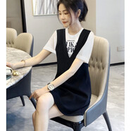 蕭遇（XIAOYU）2025年新款春天夏季新款女士裝連衣裙小個(gè)子假兩件印花a字衣服 黑色 M 90-108斤
