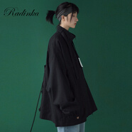 Radinka2024秋冬新款外套女韓版寬松學(xué)生原宿風(fēng)bf工裝休閑百搭開衫 黑色 XL 115-125斤