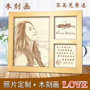 妍林居木雕刻畫相框照片定制一周年紀念女生生日送女朋友七夕情人節(jié)禮物 10寸三格相框（精雕升級+禮品包裝）