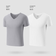 必行（bisual）男士純棉短袖t恤運動(dòng)打底衫男無(wú)痕內衣V領(lǐng)緊身背心透氣吸汗衫男 短袖（銀灰+白色） 2XL （適合140-160斤）