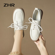 ZHR女鞋單鞋秋季新款時(shí)尚英倫風(fēng)樂(lè)福鞋厚底增高學(xué)院風(fēng)小皮鞋舒適百搭 米色 35