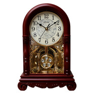 heshuo歐式復古座鐘時(shí)鐘客廳臺面鐘臥室擺件時(shí)尚擺鐘帶整點(diǎn)報時(shí)復古時(shí)鐘 紅棕