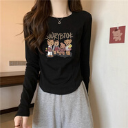 妃麗慕尚洋氣正肩不規(guī)則顯瘦打底衫女春秋內(nèi)搭德絨加厚純欲長袖T恤女上衣 【純棉薄】733-241黑色 L 建議115斤以內(nèi)