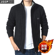 Jeep吉普針織衫男秋冬加絨長(zhǎng)袖開衫男士立領(lǐng)休閑毛衣毛線冬季保暖外套 203#花黑色 L(適合體重140-155斤）