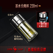 三四鋼茶水分離泡茶杯男士高檔高級(jí)一鍵開蓋車載玻璃杯子水杯 230ML【雙層高硼硅玻璃】