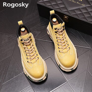 Rogosky 香港潮牌馬丁靴男英倫風(fēng)中幫休閑迷彩底工裝短靴秋冬復古系帶 駝色加絨款 42 （皮鞋碼）