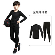 YIPAI兒童緊身衣訓(xùn)練服男女籃球服足球跑步運(yùn)動(dòng)訓(xùn)練打底速干小孩健身衣 全黑兩件套(薄款) 30碼/145-150,70-80斤左右