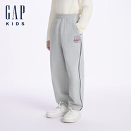 Gap【大小童同款】男童抓絨撞色衛(wèi)褲兒童裝641249 淺灰色 110 cm(4-5歲) 亞洲尺碼