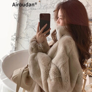 艾柔丹AIROUDAN輕奢女裝仿羊羔毛外套女秋冬季加厚小個子寬松毛茸衣服 香檳色lianmao M