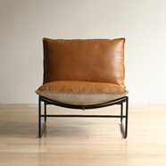 樹(shù)吱北歐進(jìn)口頭層牛皮pu油蠟真皮鐵藝休閑躺椅2024新款單人懶人沙發(fā)椅 PU皮革款 駝棕色