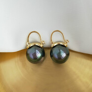 夢(mèng)逸仿珍珠耳飾歐美復古白夸張耳扣耳墜耳環(huán)送女生 孔雀綠14mm