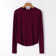 艾路絲婷純色長(cháng)袖T恤女冬季新款韓版黑色打底衫內搭上衣31106 酒紅 M