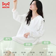 貓人女士睡衣睡裙女純棉防螨抑菌【法式仙女裙】家居服奶白色M