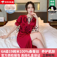 創(chuàng)意女郎（CREATIVITY-GIRL）真絲睡衣100%桑蠶絲女士高檔新款夏季薄款短袖睡裙性感家居服 酒紅色女219 3XL （推薦160-190斤）