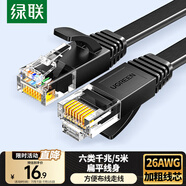 綠聯(lián)六類網(wǎng)線 千兆網(wǎng)絡(luò)寬帶線 CAT6類家用電腦監(jiān)控扁平網(wǎng)線 8芯雙絞成品跳線 5米 黑色50176