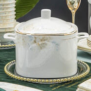 華君陶瓷碗家用簡(jiǎn)約創(chuàng  )意吃飯高腳碗面碗湯碗10個(gè)裝景德鎮餐具套裝組合 國色天香天元堡(不可明火)+大勺