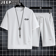 JEEP SPIRIT吉普短袖T恤男短褲運(yùn)動套裝休閑兩件套夏季商務(wù)中青年 白色 XL (145斤-160斤)