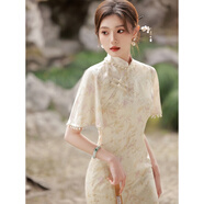 家隆名秀新中式旗袍新款2025改良少女夏感年輕長款氣質(zhì)優(yōu)雅連衣裙淡雅 粉色 S