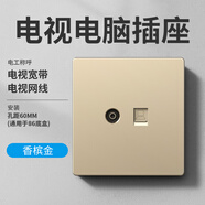 LSNUO網(wǎng)線插座面板雙位網(wǎng)口面板六類千兆網(wǎng)線插座面板電視電話二合一 【電視+電腦】插座*金色