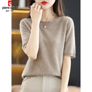 皮爾卡丹（pierre cardin）春秋圓領(lǐng)短袖女毛衫寬松短款打底衫半袖針織衫薄款夏季針織短袖衫 【原駝色】短袖圓領(lǐng) L 【110-125斤】
