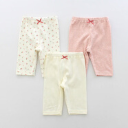 夏季柔軟日系男女童寶寶純棉五分褲薄款兒童家居打底褲子中褲短褲 5分褲3件裝 小櫻桃組 130碼，110-120cm