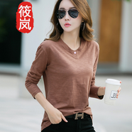 筱嵐 竹節(jié)棉T恤女長袖2025秋季女式外穿秋衣韓版簡約純色全棉打底衫 咖啡色 XL (118-130斤)