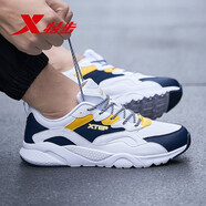 特步老爹鞋男鞋運動(dòng)鞋新款秋冬季跑步鞋減震秋冬皮面休閑鞋 白深蘭黃6551 39
