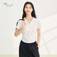 片斷（dribs＆drabs）片斷正肩T恤女夏季新款基礎修身褶皺設計感別致漂亮小上衣 象牙白 M 160/84A