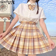 貴蘭姿jk制服女套裝半身裙子夏季學(xué)生百褶裙日系短裙三角函數(shù)JK正版原創(chuàng) 山吹（格裙+短袖襯衫+領(lǐng)結(jié)） M 【95-105斤】