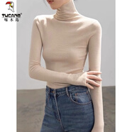 啄木鳥(niǎo)堆堆領(lǐng)針織衫女秋冬款疊穿高級感長(cháng)袖軟糯修身內搭打底高領(lǐng)毛衣 杏色 S