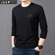 JEEP SPIRIT吉普休閑圓領(lǐng)薄長袖t恤男寬松春秋莫代爾彈力棉質(zhì)柔軟體恤打底衫 黑色 L (175/96A) 建議140-150斤
