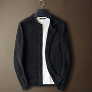 GJG圓領(lǐng)開(kāi)衫毛衣男秋季新款顆粒針織衫韓版修身青年休閑線(xiàn)衣男外套男 7Y048黑色 M