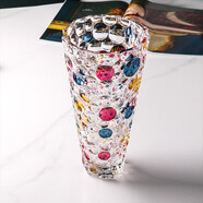 BOHEMIA 捷克波希米亞水晶玻璃時尚現代歐式花器客廳落地大號花瓶35cm 捷克原裝廣口圓點彩色花瓶