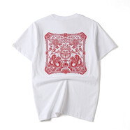簡(jiǎn)拓 2022夏季新品薄款中國(guó)風(fēng)刺繡仙鶴純棉短袖T恤 學(xué)生情侶裝體恤男大碼半袖衫 2812白色 XL碼(140-160斤)